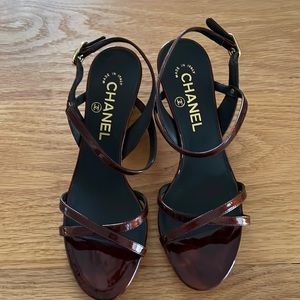 Chanel Patent Leather Ankle Strap Heel Sandals 36 | US 6